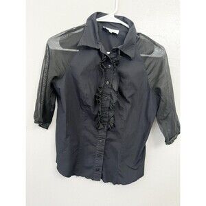 Anne Fontaine Blouse Shirt Designer Sheer Sleeve Made in France Ladies 38 Ruffle